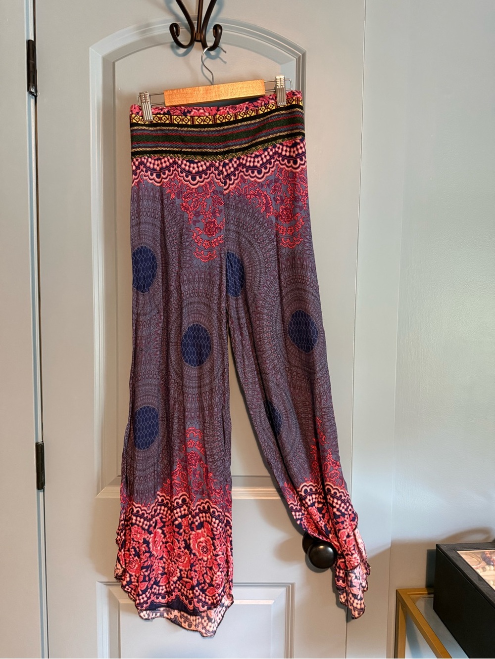 Boho Wide-Leg Printed Palazzo Pants in Purple & Pink